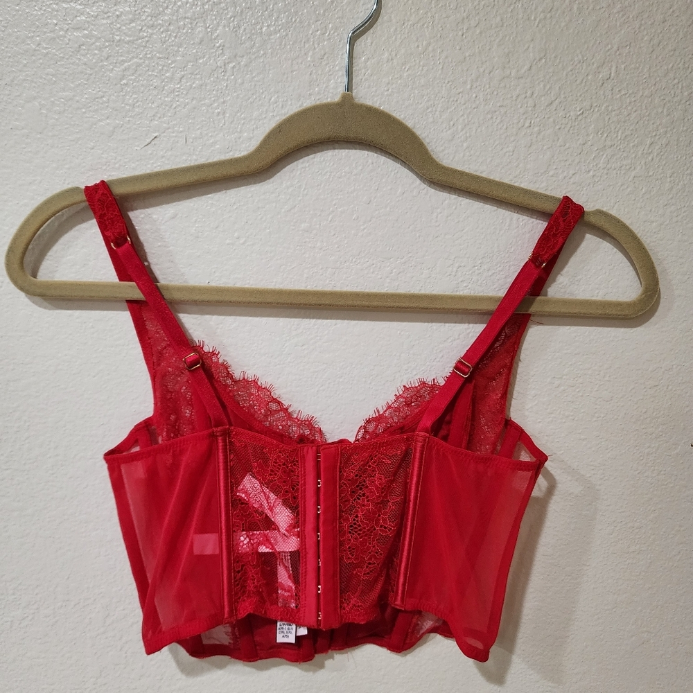 Victoria's Secret Red Lace Corset Hook Eye Closure Lace Up Front size Small - Picture 9 of 9